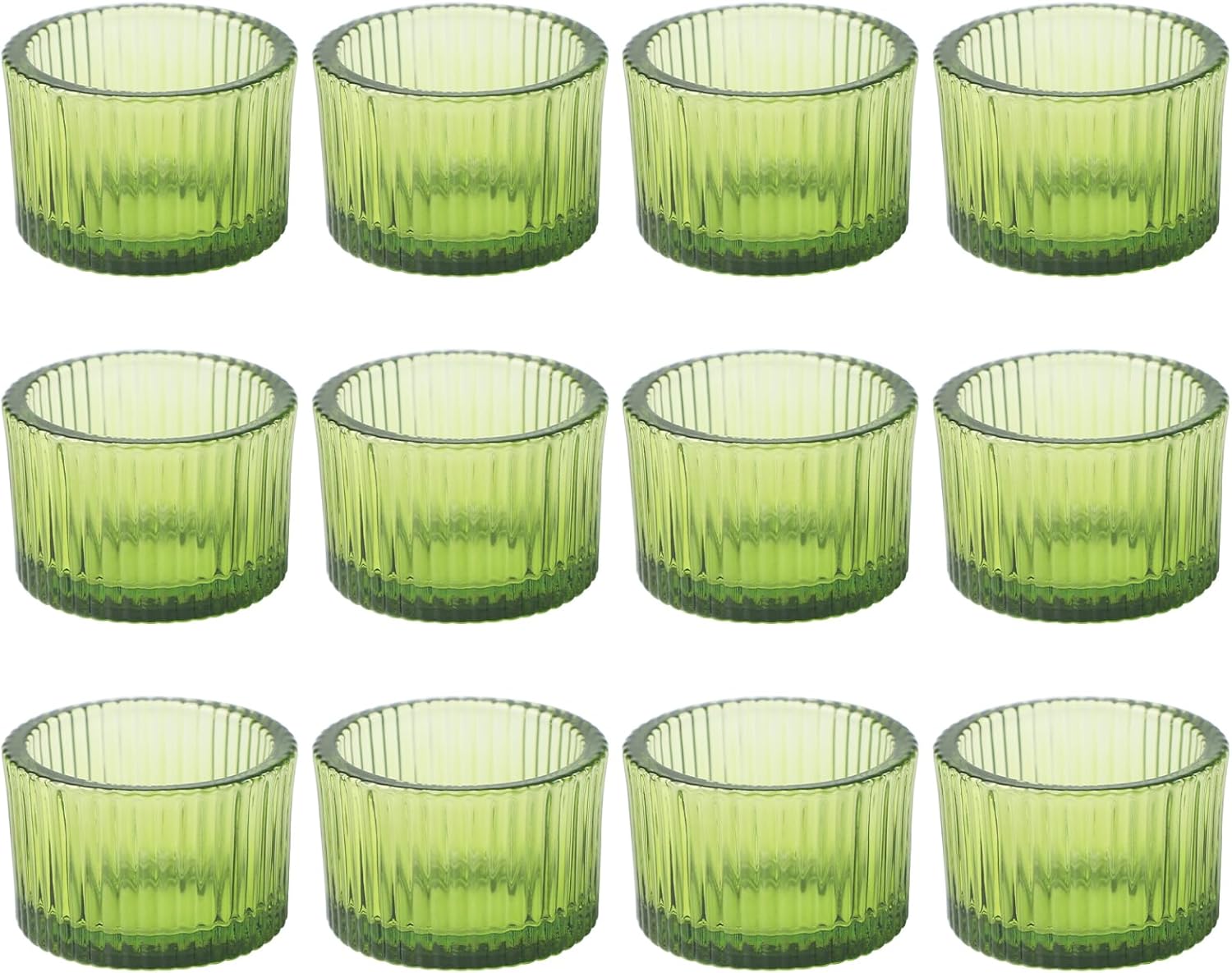 12 Pieces Green Glass Candle Holders, Glass Vertical Stripe Tealight Holder, Vintage Tealight Candle Holder, Table Centrepiece Holder, Romantic Holder for Wedding Tables Decorations