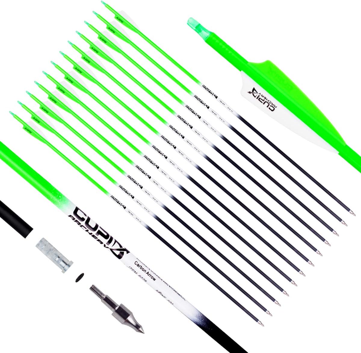 LWANO Carbon Arrow Archery 30inch Hunting Target Practice Arrows for Compound & Recurve Bow Spine 500 with Removable Tips (Pack of 12)