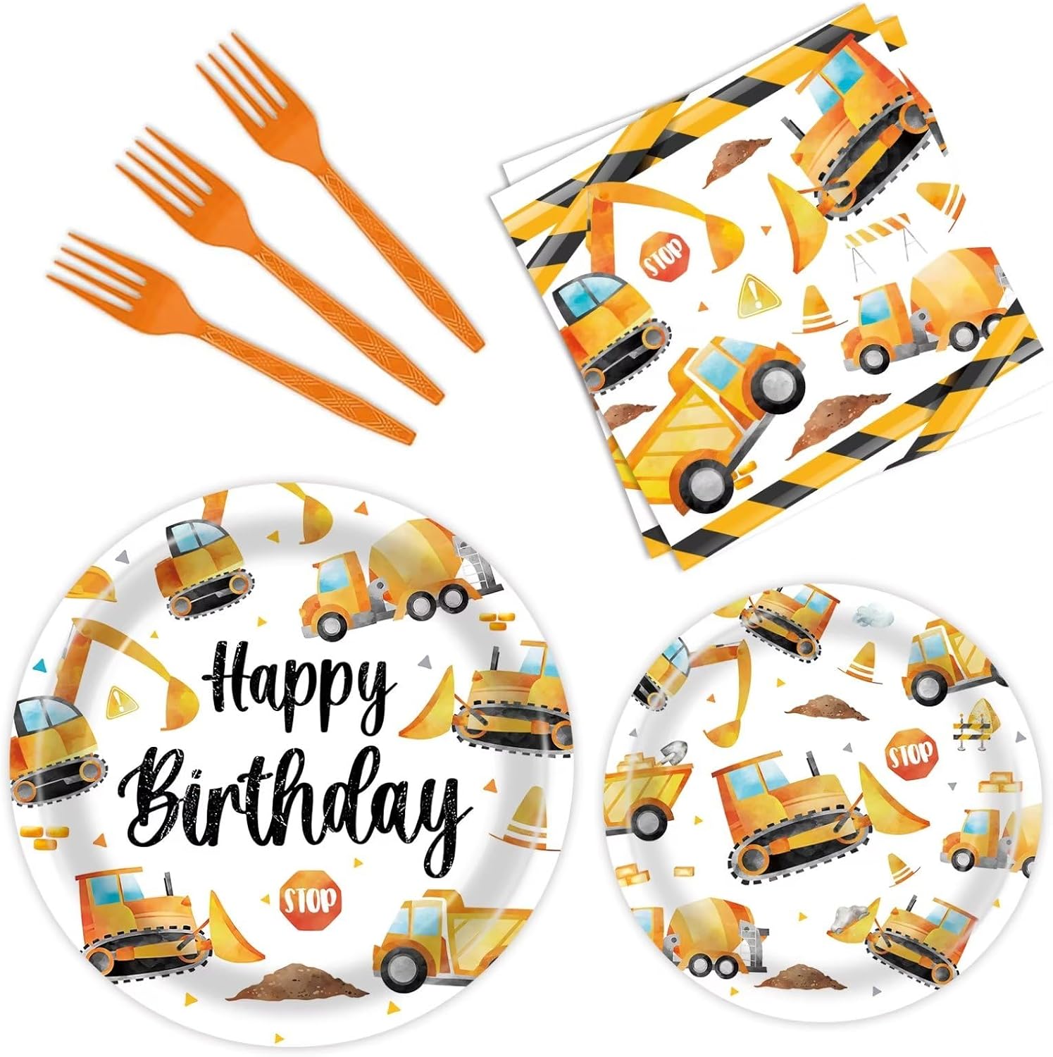 96 Pcs Construction Plates & Napkins - Party Decorations & Birthday Supplies