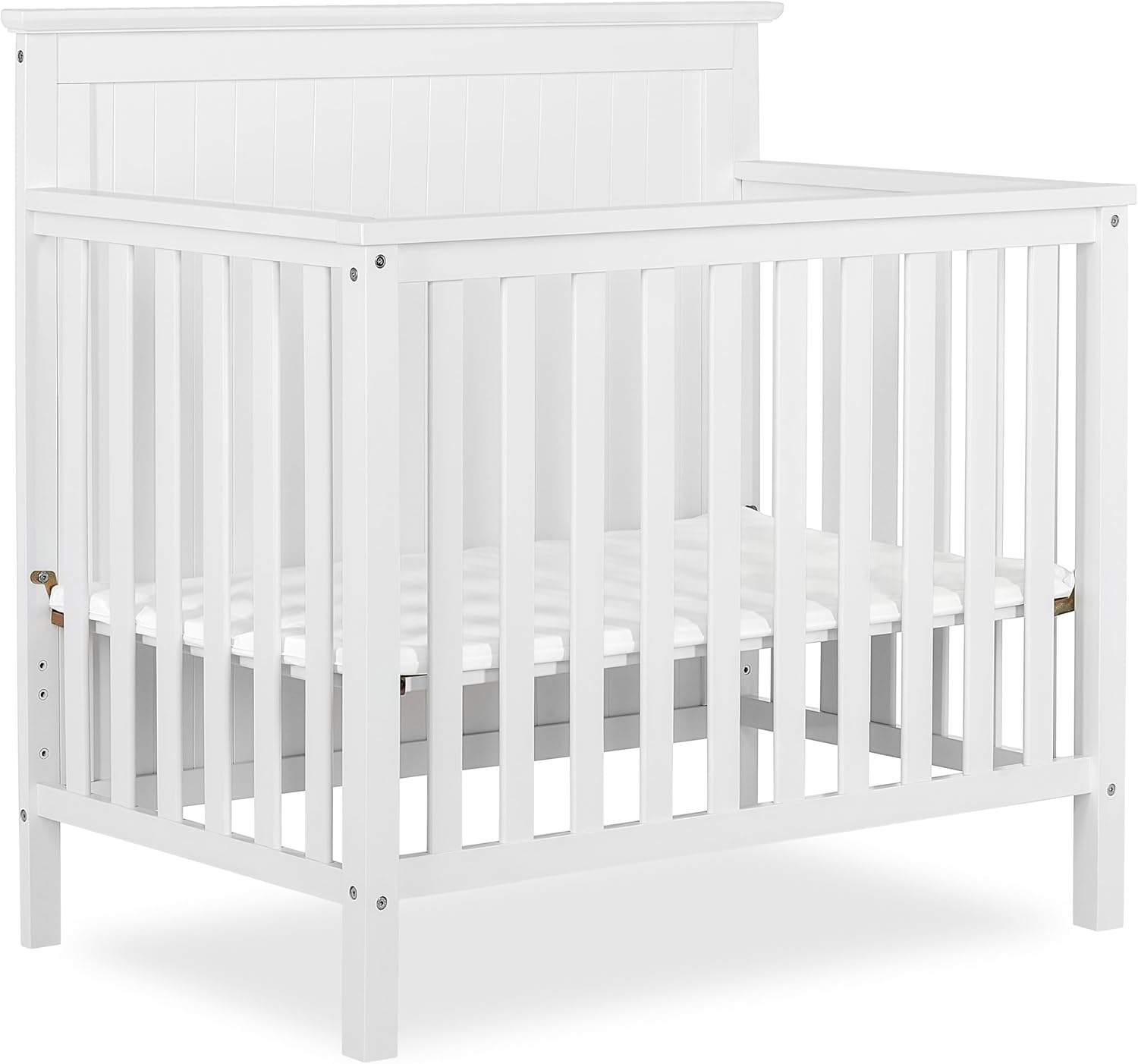 Dream On Me Ava 4-in-1 Convertible Mini Crib in White, Greenguard Gold Certified, Non-Toxic Finish, Comes with 1" Mattress Pad, with 3 Mattress Height Settings