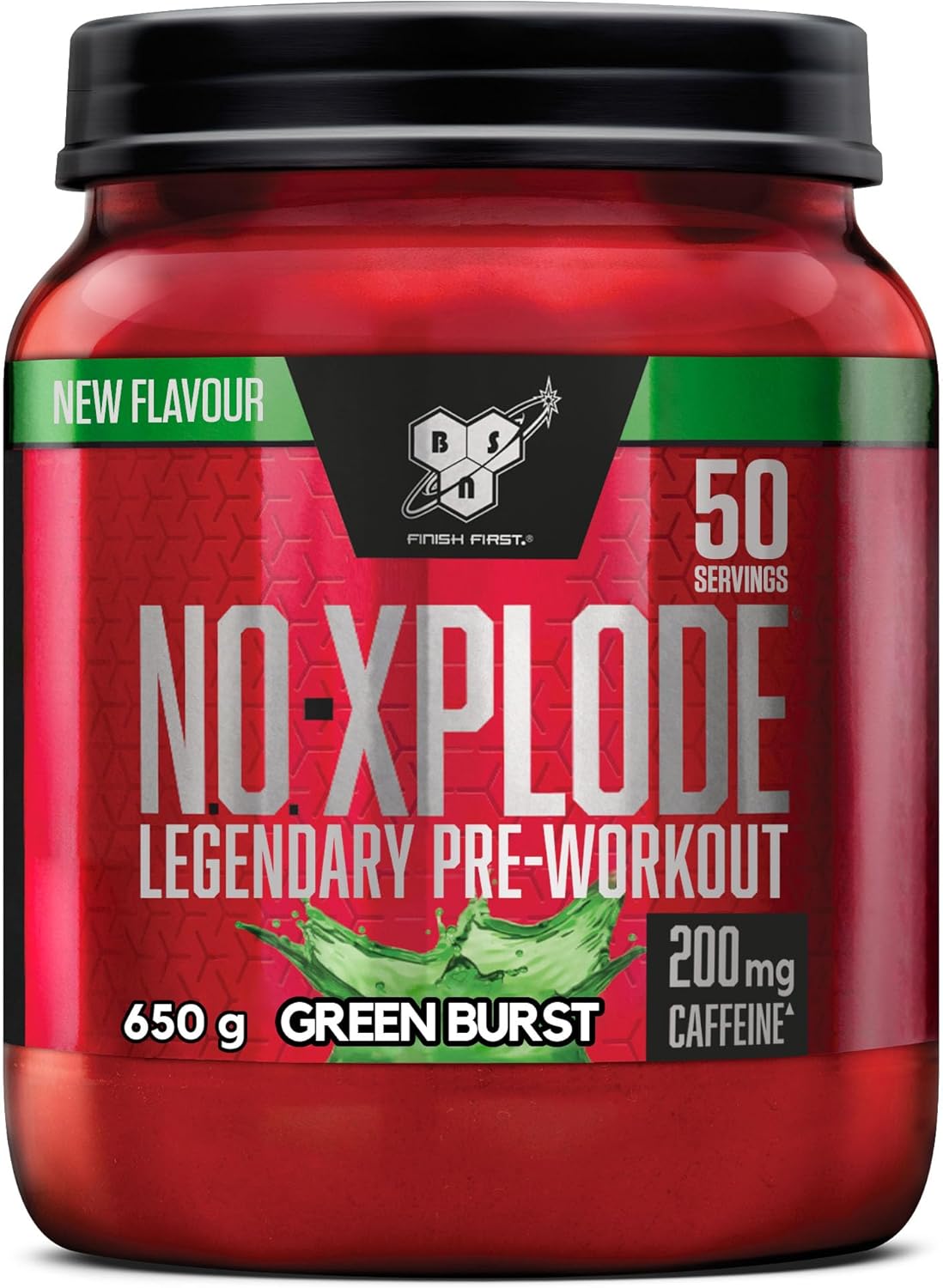 BSN Nutrition N.O.-Xplode Pre Workout Powder Food Supplement, Energy and Focus Booster with Caffeine, Amino Acids, Vitamin C and Zinc, Green Burst Flavour, 50 Servings, 650 g