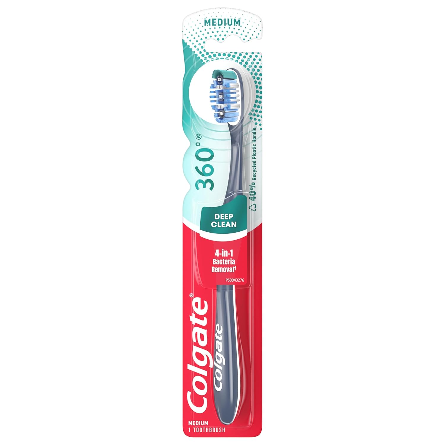 Colgate 360 Toothbrush with Tongue and Cheek Cleaner, Medium Toothbrush, 1 Pack