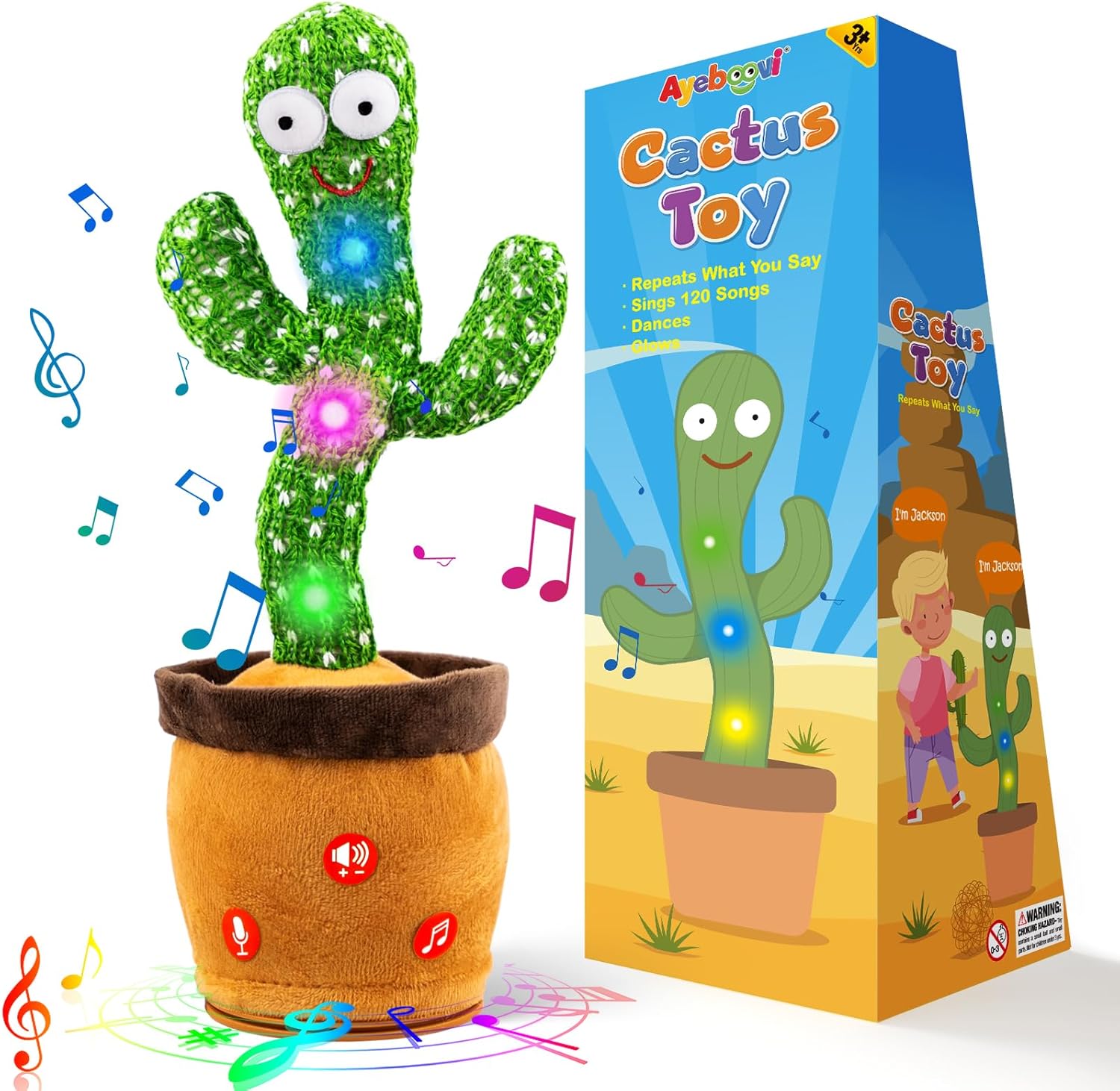 Ayeboovi Baby Toys Dancing Talking Cactus, Mimicking Recording Cactus Toy Repeats What You Say, Singing 120 Songs Toddler Cactus Toy Gifts for Birthday, Talking Cactus Autism Toys for Kids Boys Girls