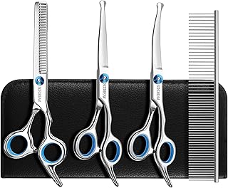 Dog Grooming Scissors for Dogs with Safety Round Tips, 5 in 1 Dog Scissors for Grooming, Curved Dog Grooming Scissors,Professional Pet Grooming Shears Set for Dogs and Cats