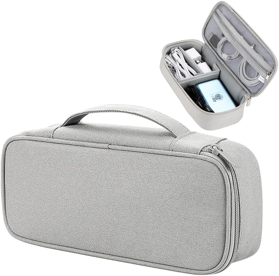 Teskyer Travel Tech Pouch, Protable Cable Organiser Bag, Electronics Accessories Travel Organizer Case for Cable Charger Earphone Power Bank Hard Drive - SM13L (Light Grey)