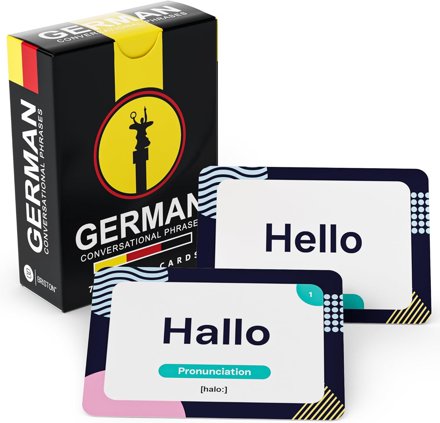 German Flash Cards with Audio – Learn Common Conversational Phrases & Pronunciation – 75 German Language Learning Cards for Beginners, Travel, Students, Homeschool & Classroom Study by Briston