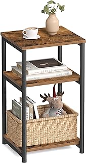 VASAGLE Side Table, Small End Table, Tall Nightstand for Living Room, Bedroom, Office, Bathroom, Rustic Brown and Classic Black ULET273B01