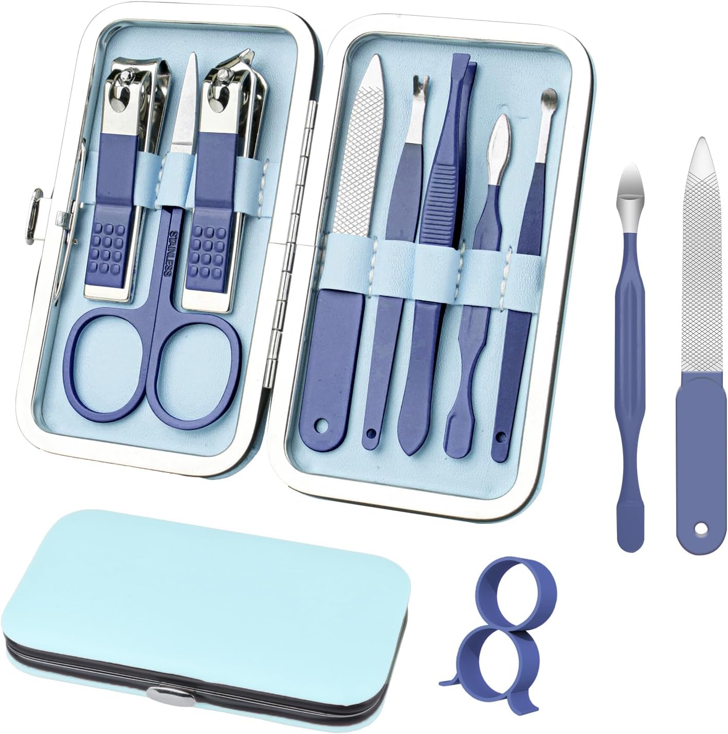 Manicure Set 8 in 1 Nail Clipper Set,RedFlow Nail Clippers,Fingernail & Toenail Clippers,Manicure Tools,Pedicure Tools,Suitable for Travel Manicure Kit,Nail Set Kit with Everything Profe (Blue)