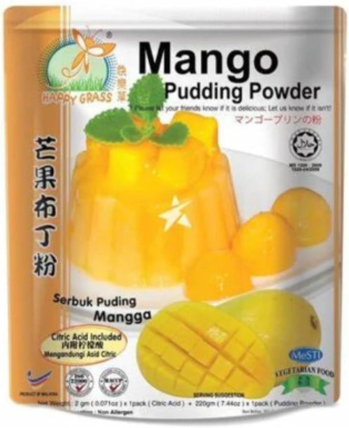 Happy Grass Mango Pudding Powder Serbuk Puding Mangga from Malaysia, Halal, 220g per packet