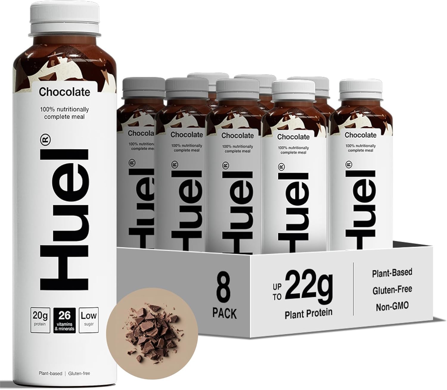 Huel Ready-to-Drink Meal, Chocolate Protein Drink, 8 x 500ml Bottles, Protein Shakes, Pre-Portioned Meal, 20g of Protein per Bottle, Rich in Essential Vitamins, Minerals, Meal Replacement Shake