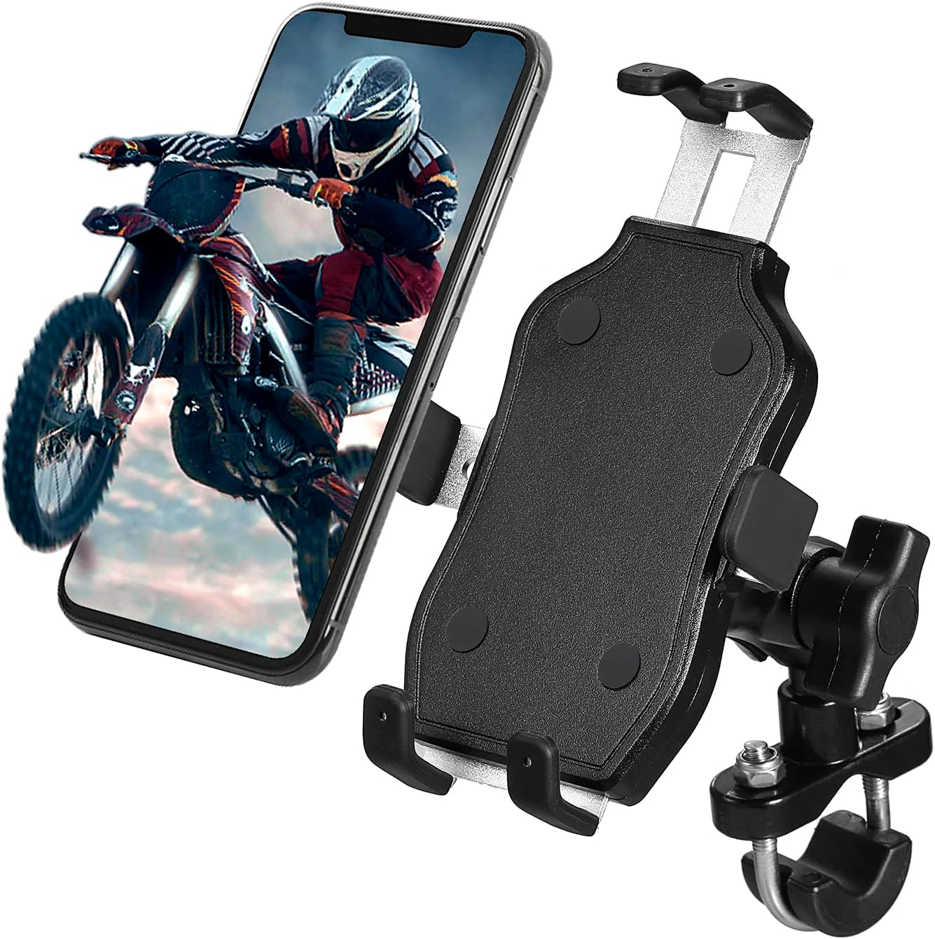 Motorcycle Bike Phone Mount, Bike Phone Holder Aluminum Alloy Material 360° Rotating Suitable for 4.7''-6.8'' Phones Cellphones…