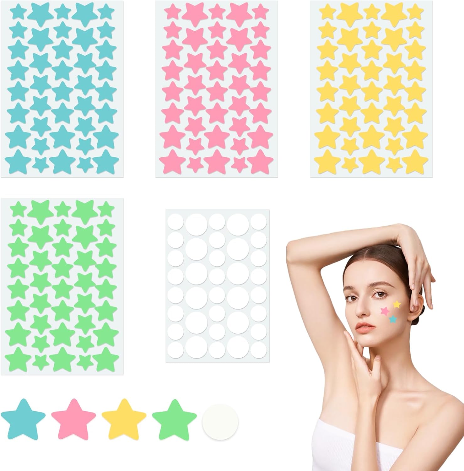 196 Pcs Stars Spots Patches Waterproof Star Patches for Face Breathable Cute Face Patch Cute Face Patch Individually Packed Spot Stickers for Whiteheads Day & Night Acne Absorbing Patches