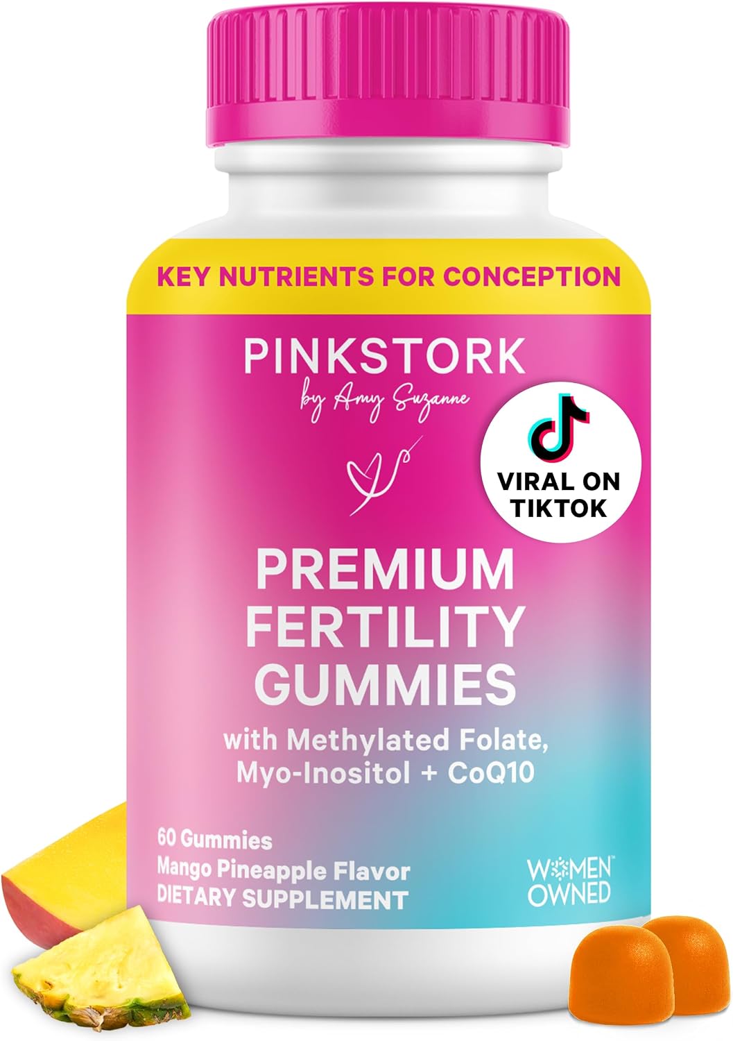 Pink Stork Fertility Gummies for Her | Myo-Inositol + CoQ10 | 60 ct