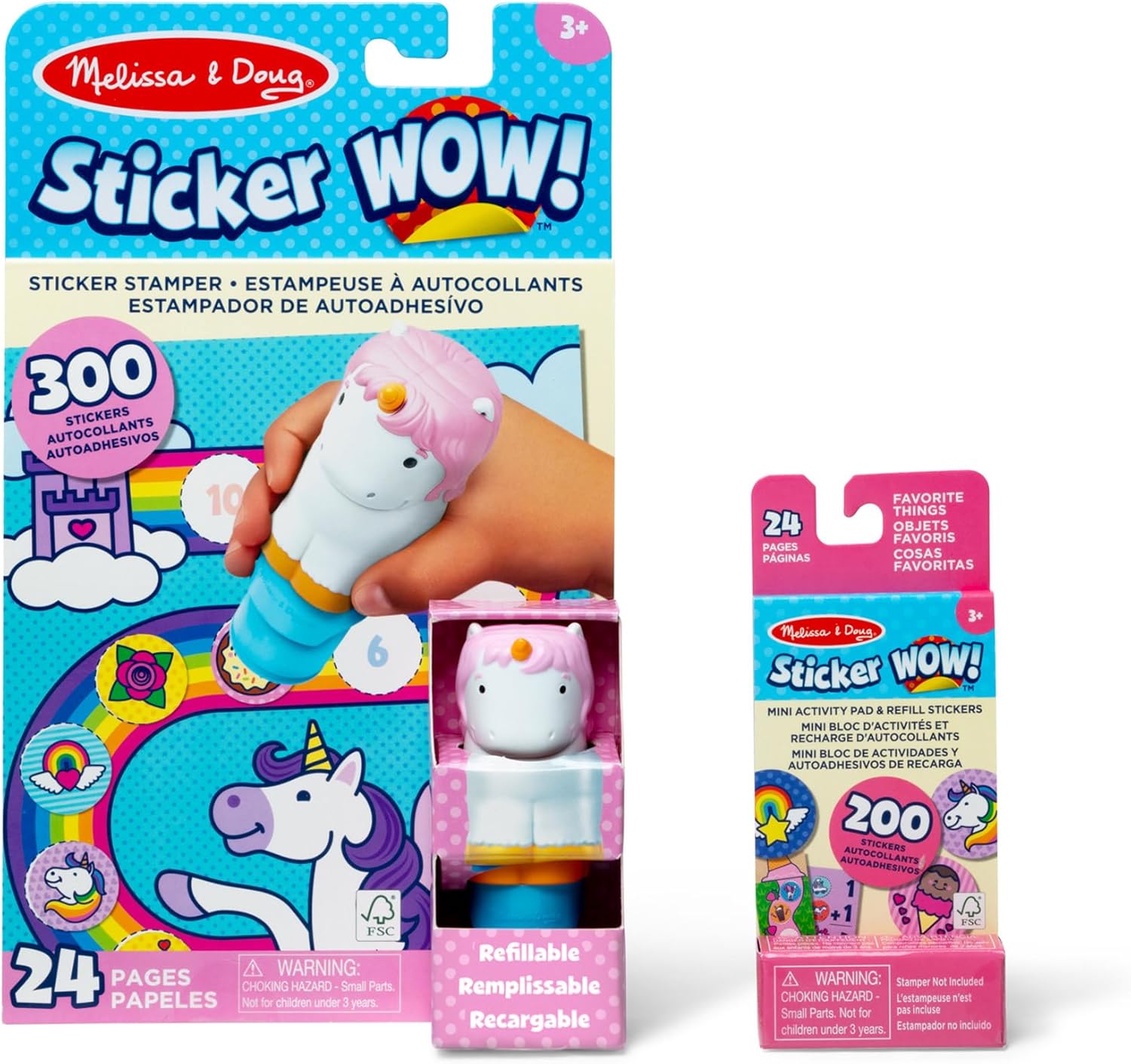 Melissa & Doug Sticker WOW!™ Unicorn Bundle: 24-Page Activity Pad, Sticker Stamper, Mini Activity Pad, 500 Stickers, Arts and Crafts Fidget Toy Collectible Character