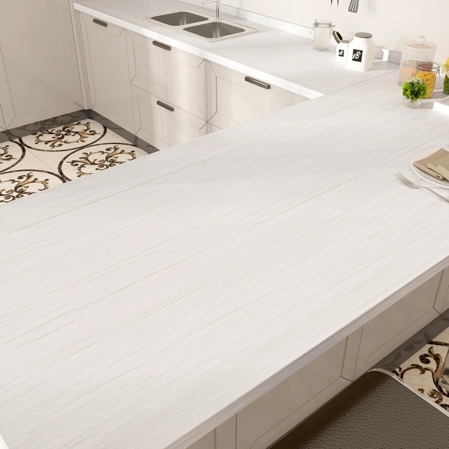 WESTICK Wood Shiplap Peel and Stick Wallpaper Vintage Kitchen Renovation White Removable Countertop Contact Paper Waterproof Self Adhesive Sticky Wallpapers 15.75" x 393"