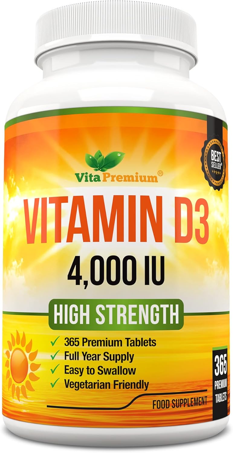 Vitamin D 4,000 IU Tablets, Maximum Strength Vitamin D3 Supplement, 365 Easy to Swallow Tablets - Full Year Supply