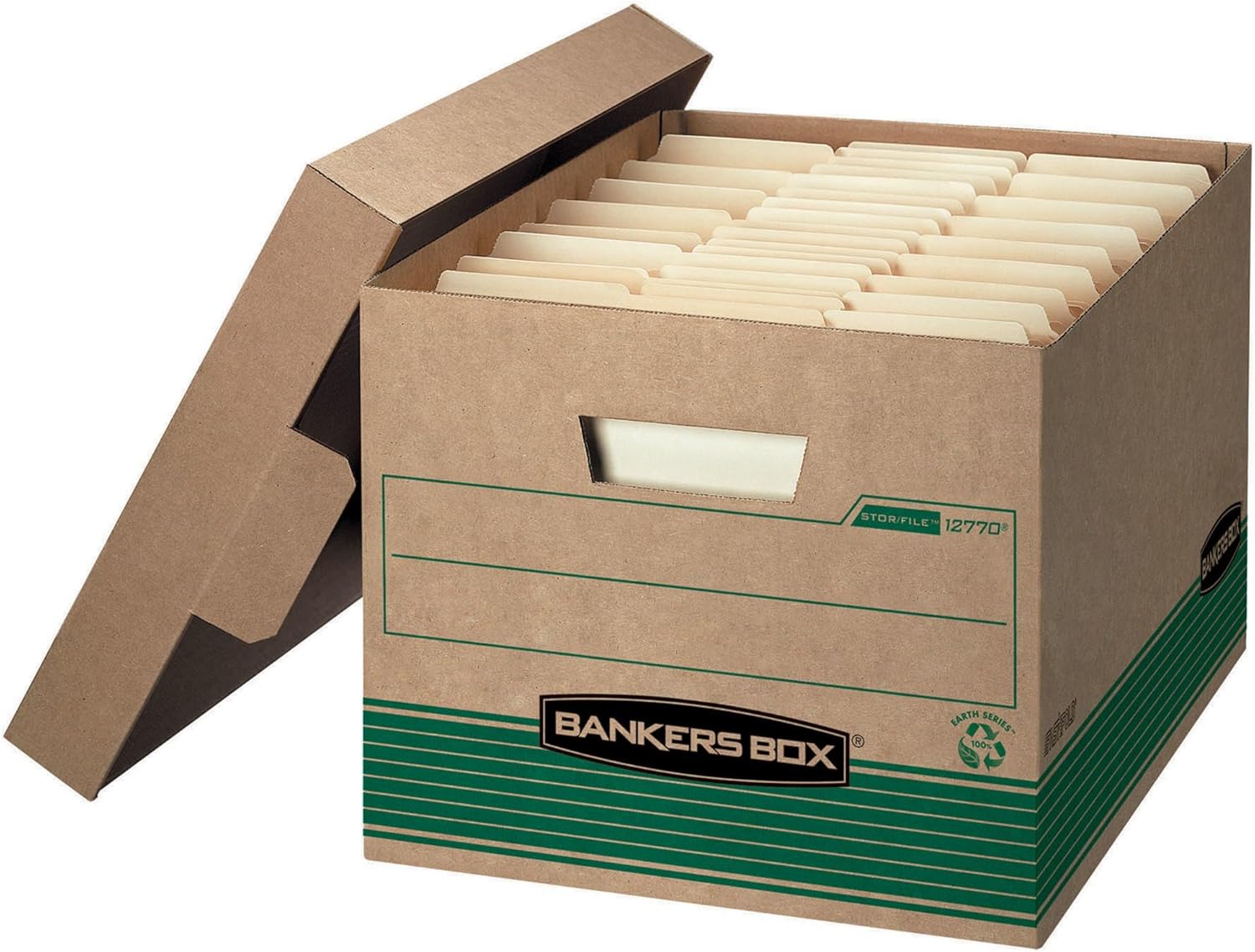 Bankers Box 20-Pack 100% Recycled Medium Duty File Storage Boxes with Lids, FastFold Assembly, Letter/Legal, STOR/FILE, (1277008)