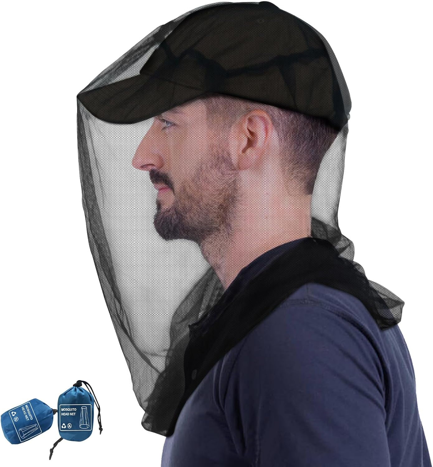 South to East Premium Mosquito Head Net for Insect, 2 Pack, Fly & Bug Protection | Ultra Large & Long, Extra Fine Holes for Camping, Hiking, Fishing, Gardening, Safari, Fits All Hats for Men & Women
