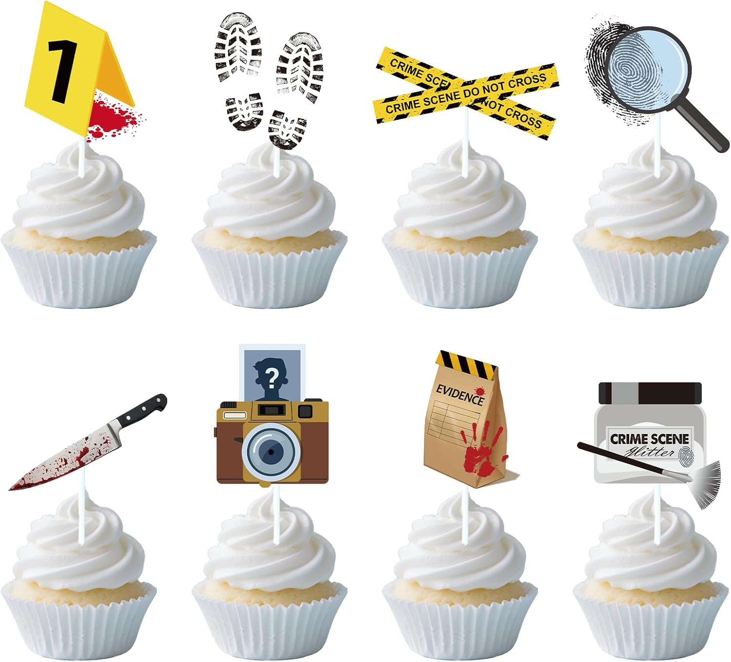 Gameza Murder Crime Scene Mystery Party Decor, 48PCS Detective Party Cupcake Toppers Decorations, Cake Decor Supplies for Men Women Girls Boys