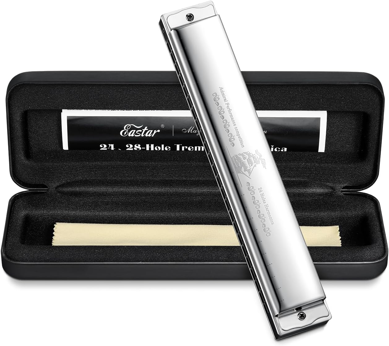 Eastar 24 Hole Harmonica Admiral Performance Competition C Key Tremolo Harmonica With Hard Case And Cloth