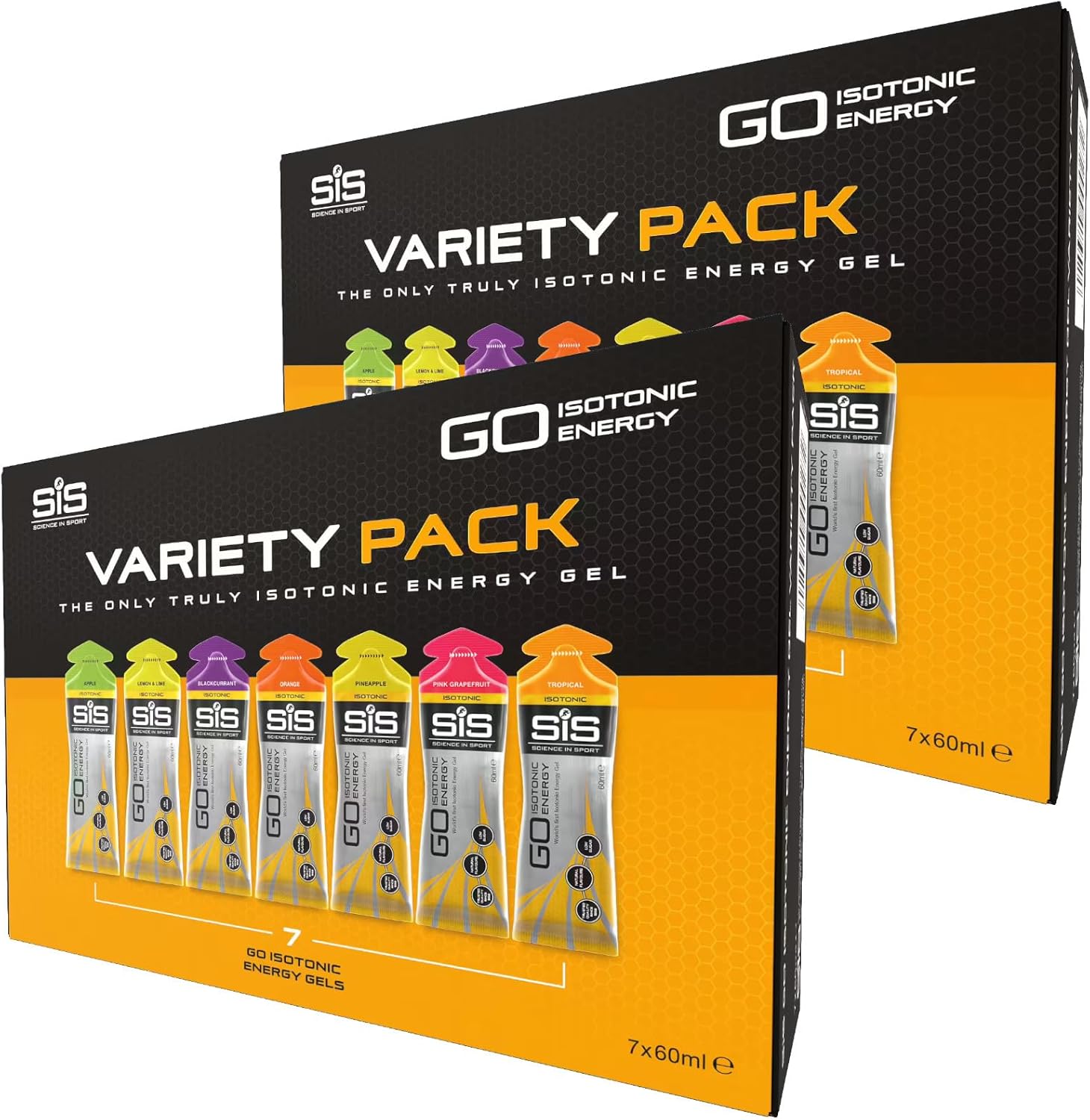 Contrast SIS Go Isotonic Energy Gel 60ml Variety 7 Gel Flavour Packs (2 Boxes)