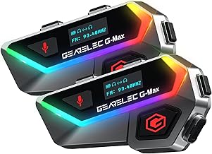 gearelec Motorcycle Helmet Bluetooth Headset V5.2BT【HiFi Stereo Sound】【Screen and RGB Lights】 80Mph Clear Calls Helmet Communication Systems 2000M 6 Riders Intercomunicador para Casco De Moto 2 Pack