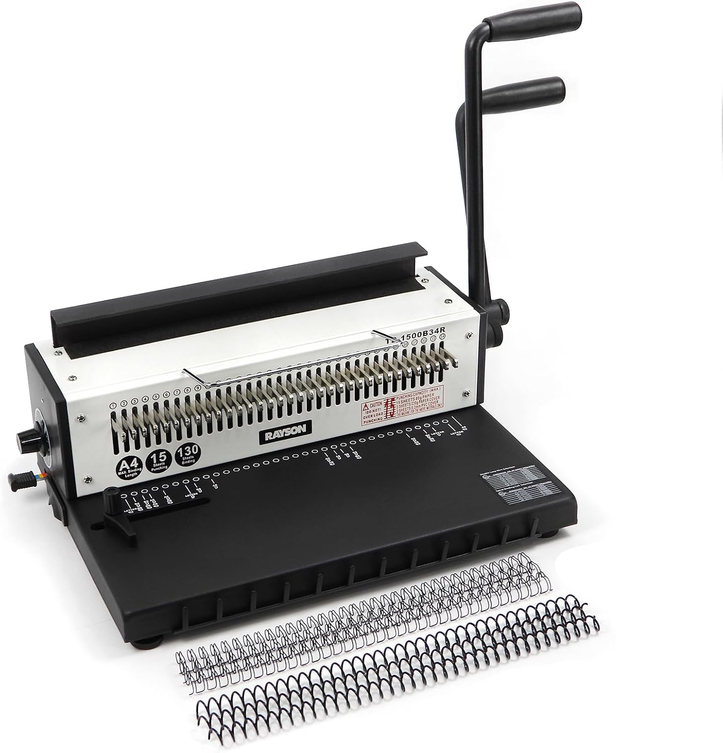 RAYSON Wire Binding Machine, Punches 34-Round Hole, 130-Sheet Binding, All Metal, TD-1500B34R