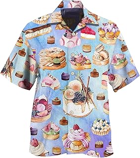 Baking Mens Hawaiian Shirt - Dessert Casual Button Down Hawaiian Shirts for Men Women Short Sleeve No 51