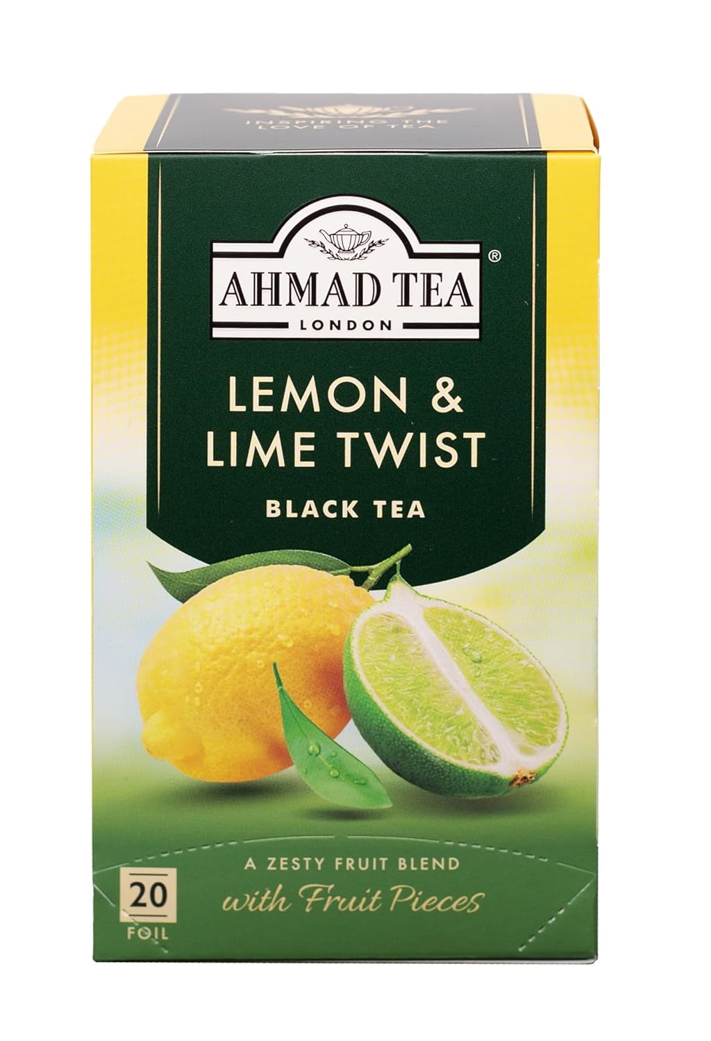 Ahmad Tea Black Tea, Lemon & Lime Twist Teabags, 20 ct (Pack of 1) - Caffeinated & Sugar-Free