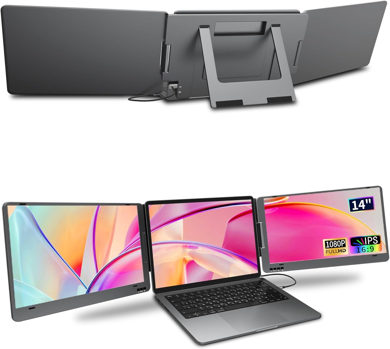 KPKUE Laptop Screen Extender, 14" 1080P FHD IPS Dual Portable Monitor for Laptop, Compatible with 11.6" -15.6" Laptops (Mac Windows Chrome)