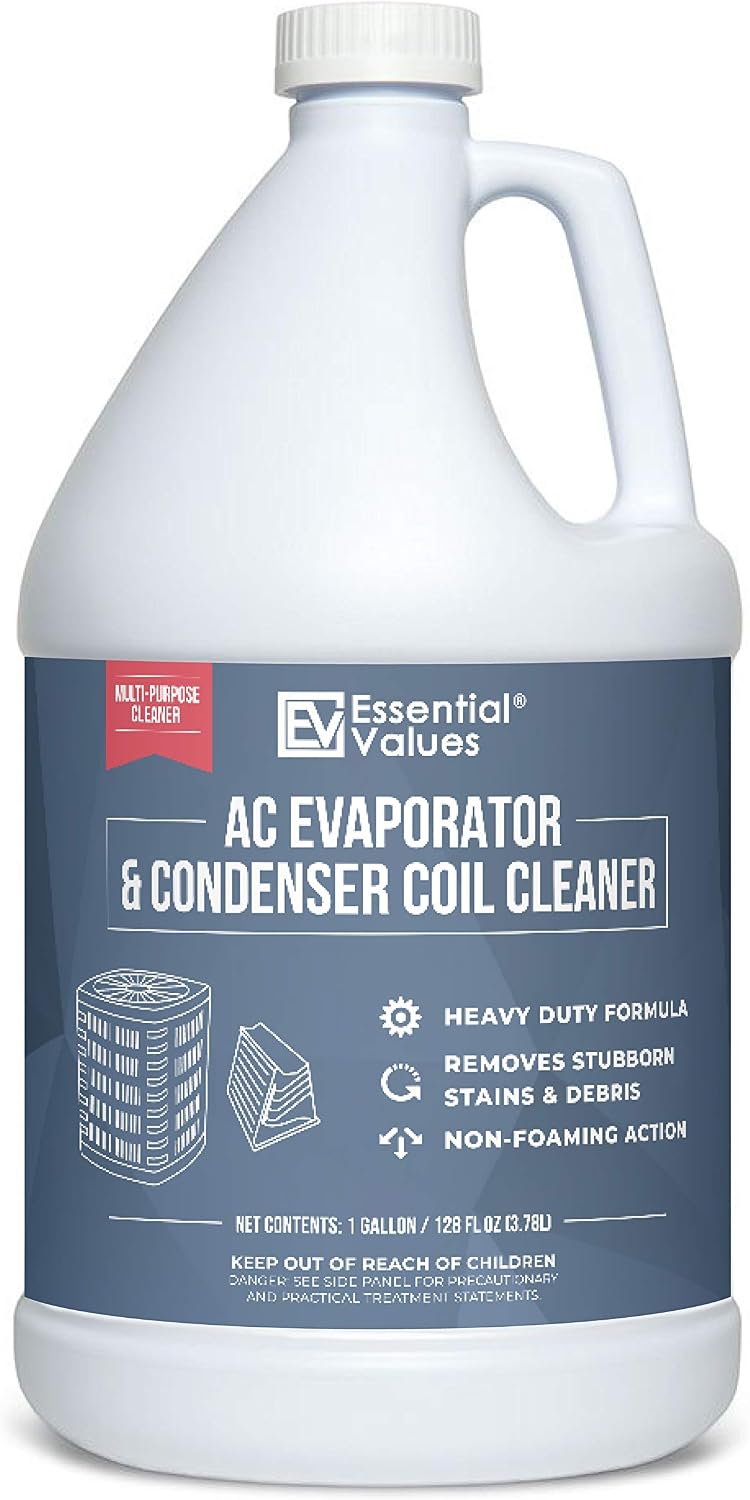 Essential Values Coil Cleaner for AC Unit (Gallon) | AC Coil Cleaner That is Non Foam Formula for Condenser Coils - Heavy Duty Professional Grade & For Commercial & Residential Air Conditioner