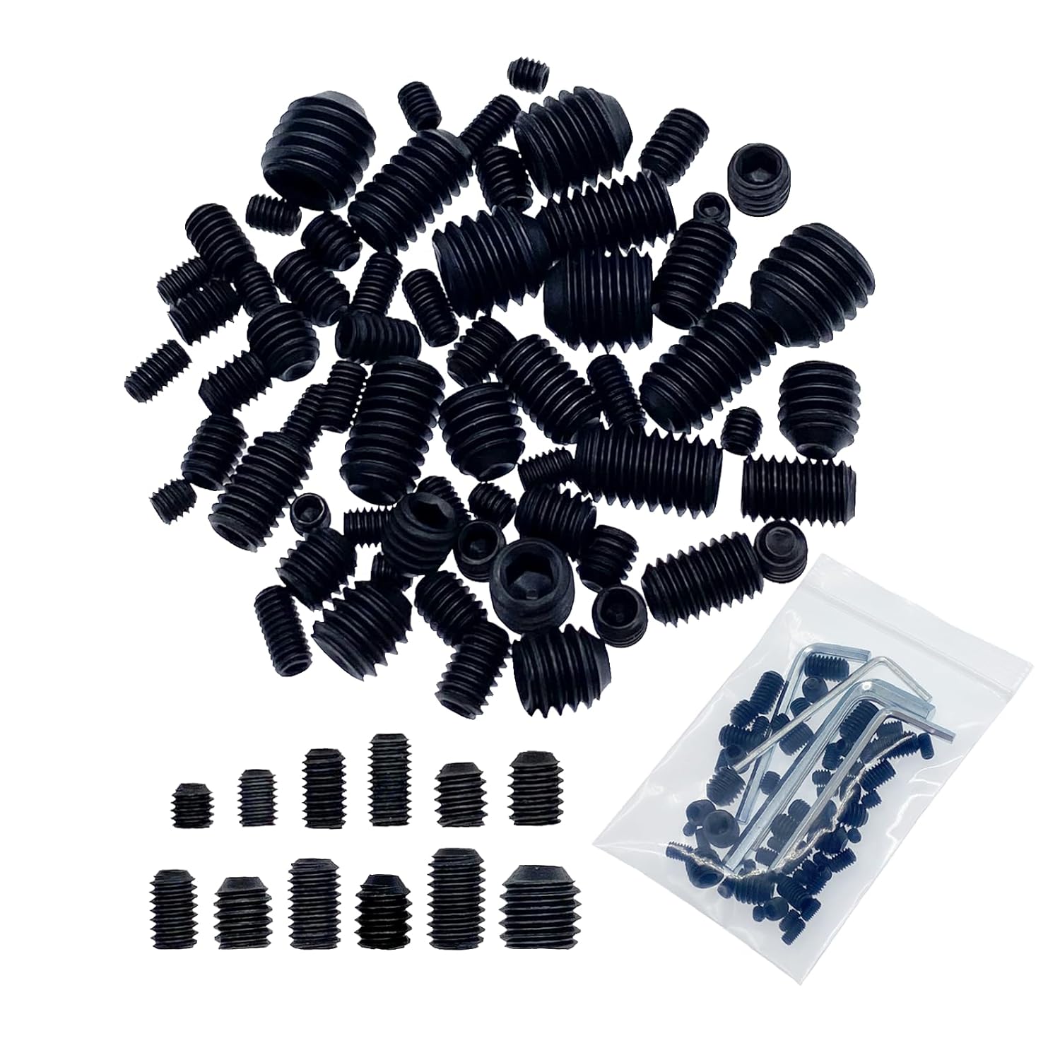 60pcs Set Screws, Set Screws Assortment Kit, Grub Screws M3 M4 M5 M6 M8 for Home Repair, Repair Furniture, Electronic Product, Install Door Lock, DIY, Fixtures, 12 Sizes