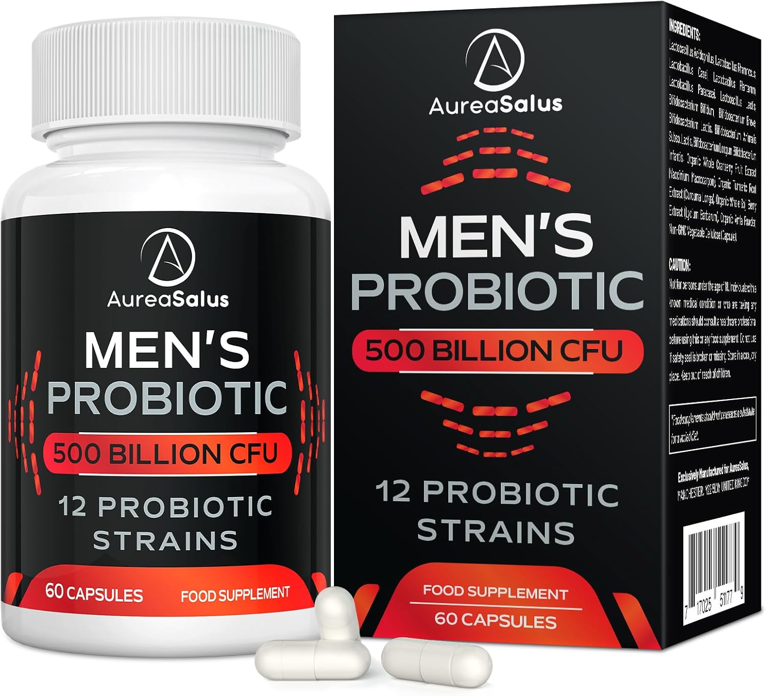 Probiotic for Men, 500 Billion CFU 12 Strains, Men's Probiotic with Cranberry, Turmeric, Goji Berry, Probiotics for Gut & Digestive Health, Gluten and Dairy Free, 60 Capsules (60 Count (Pack of 1))