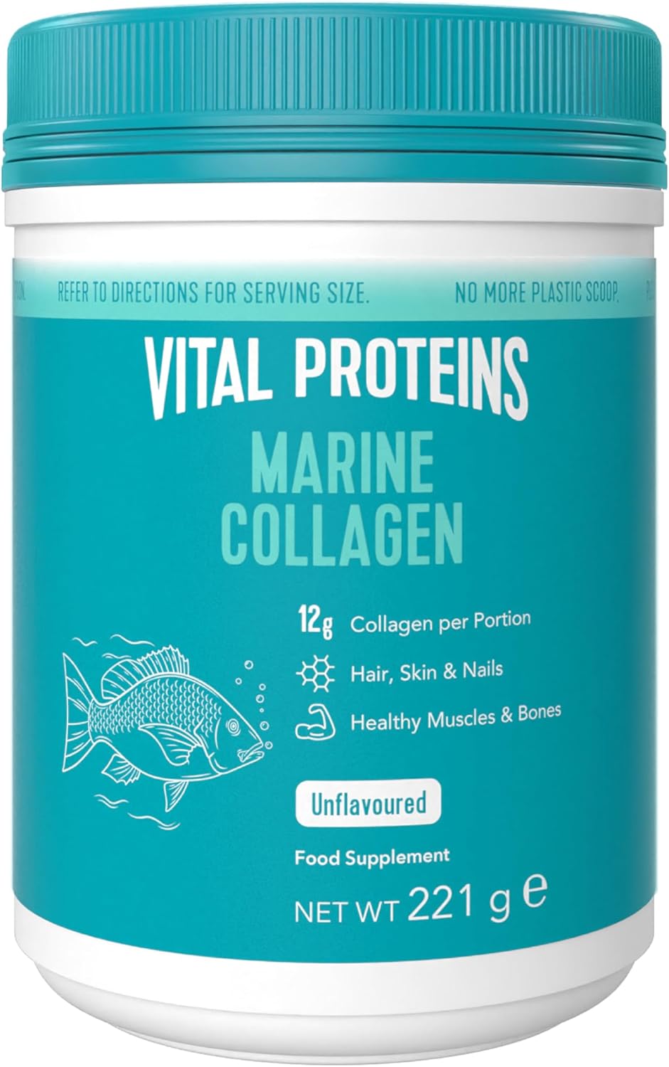 Vital Proteins Marine Collagen Peptides Powder Supplement (Type I, III) Hydrolysed Collagen, Hair, Skin, Nail Support Supplement, Gluten Free, 12g per Serving 221g Canister, 1Pack
