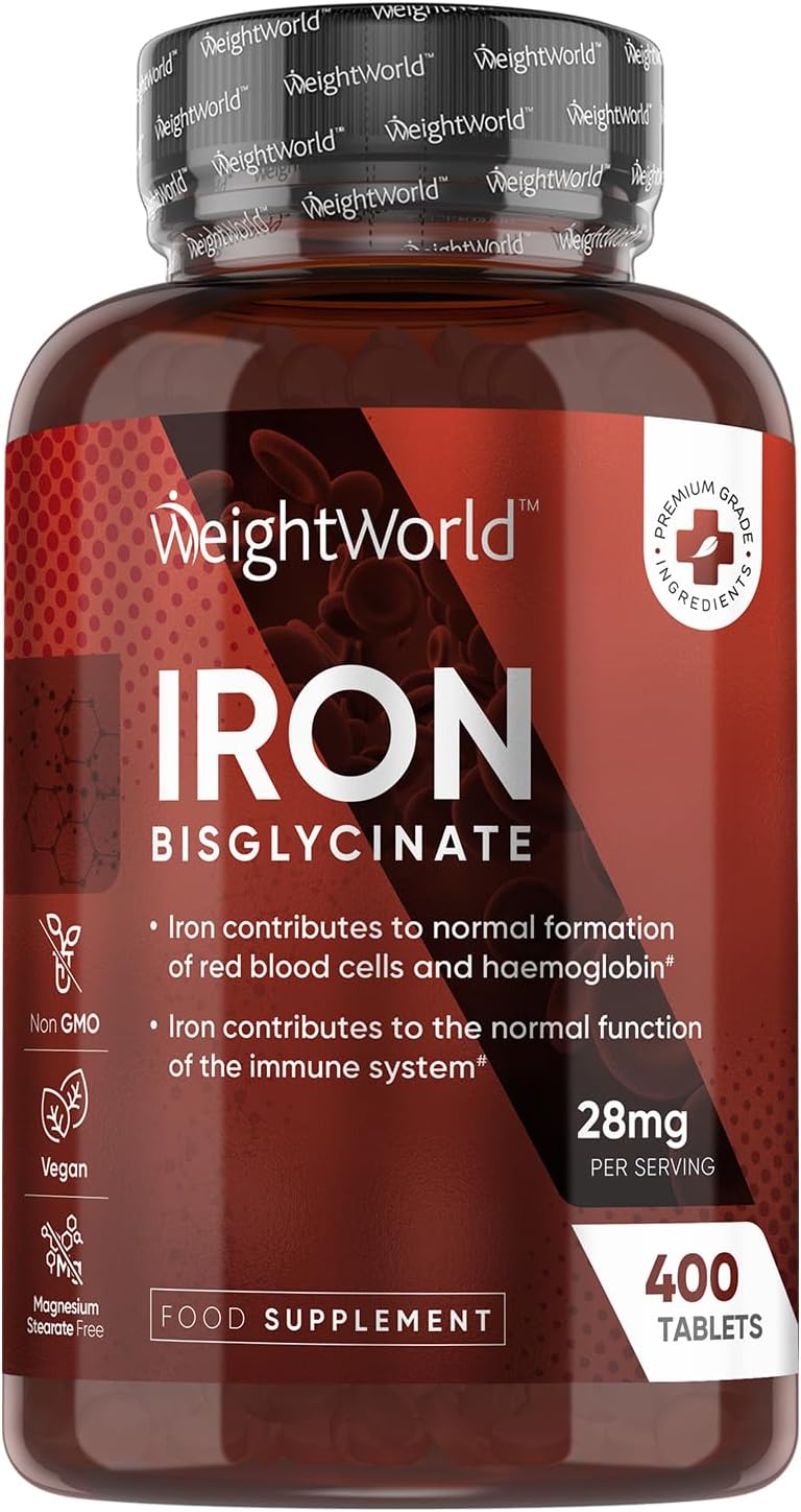 Iron 400 Tablets (6+ Months Supply) - Iron Supplements for Women & Men - Ferrous Bisglycinate Form - Non-GMO & Vegan