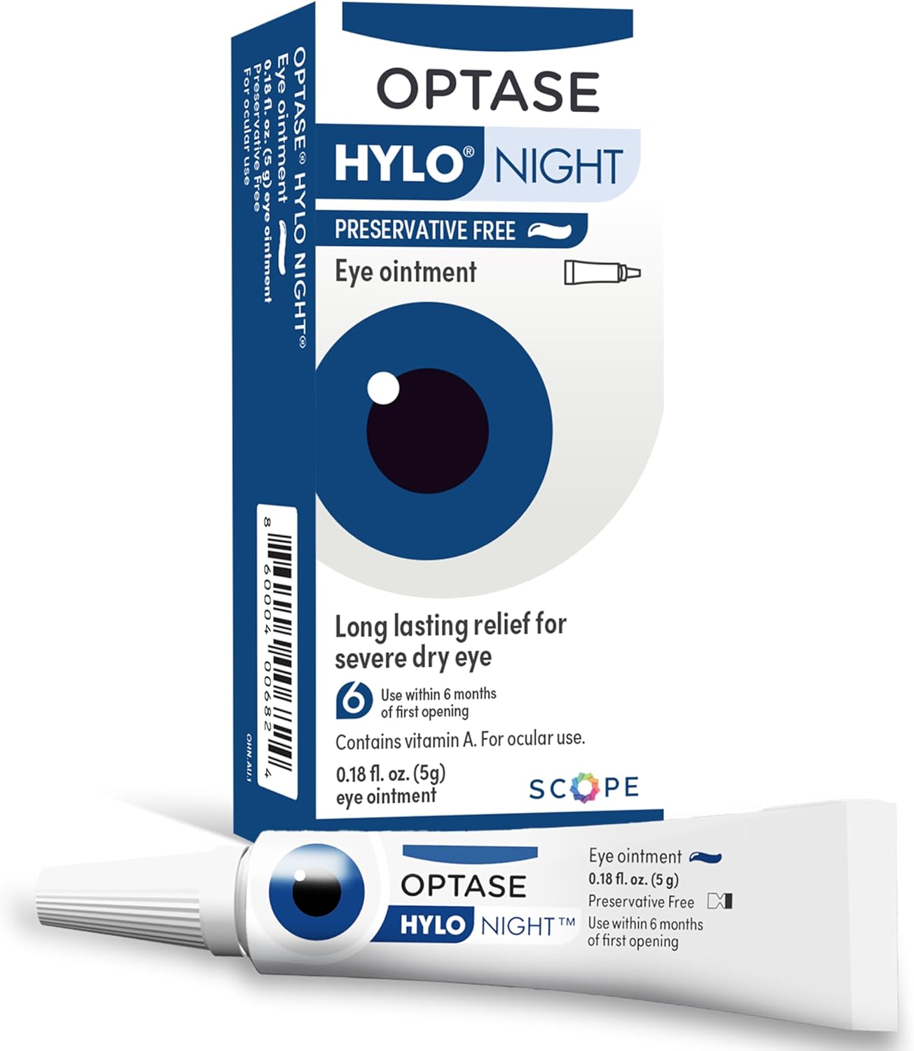 Optase HYLO Night Eye Ointment - Preservative Free Lubricant & Nighttime Eye Ointment for Blepharitis and Stye - .18 oz