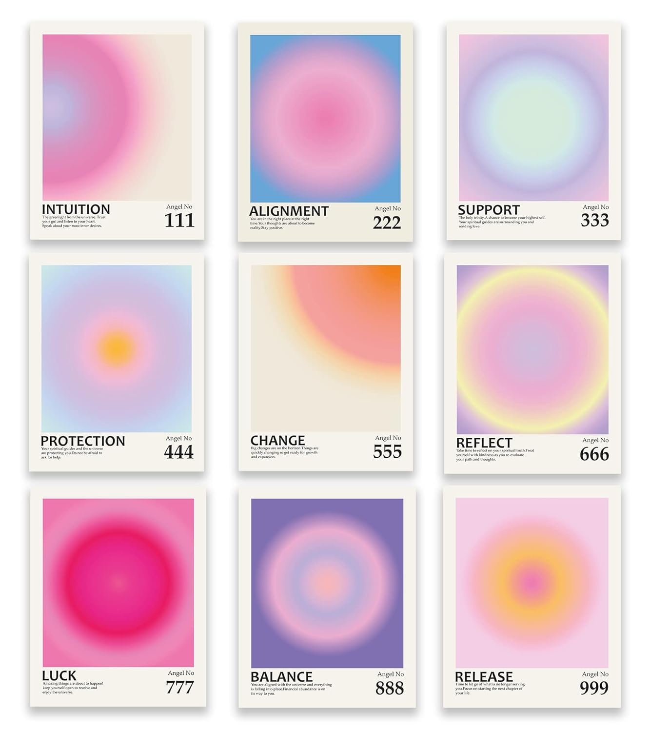 Herzii Prints - Aura Posters for Room Aesthetic Wall Decor, Set of 9 Angel Numbers Posters Y2K, Inspirational Quotes Wall Art, Spiritual Wall Decor, Positive Affirmations Wall Decor (8x10" Unframed)