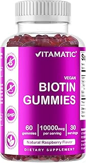 Vitamatic Biotin Gummies 10,000 mcg for Stronger Hair, Skin & Nails - 60 Vegan Gummies - Also Called Vitamin B7 (1 Bottle)