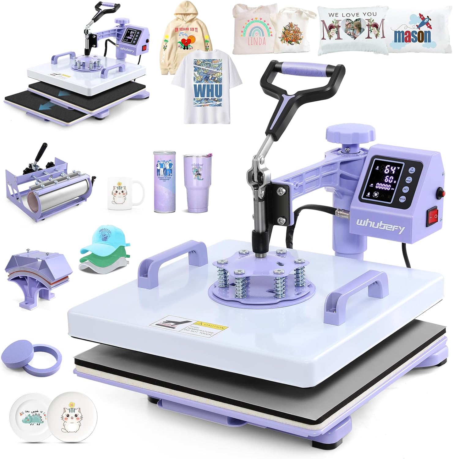 Whubefy Heat Press 15x15 inch 5 in 1 with 30OZ Tumbler Press, Slide Out 360° Swing Away Digital Shirt Press Machine, Industrial-Quality Heat Transfer Sublimation for T-Shirt/Tumbler/Mug/Hat/Cap/Plate