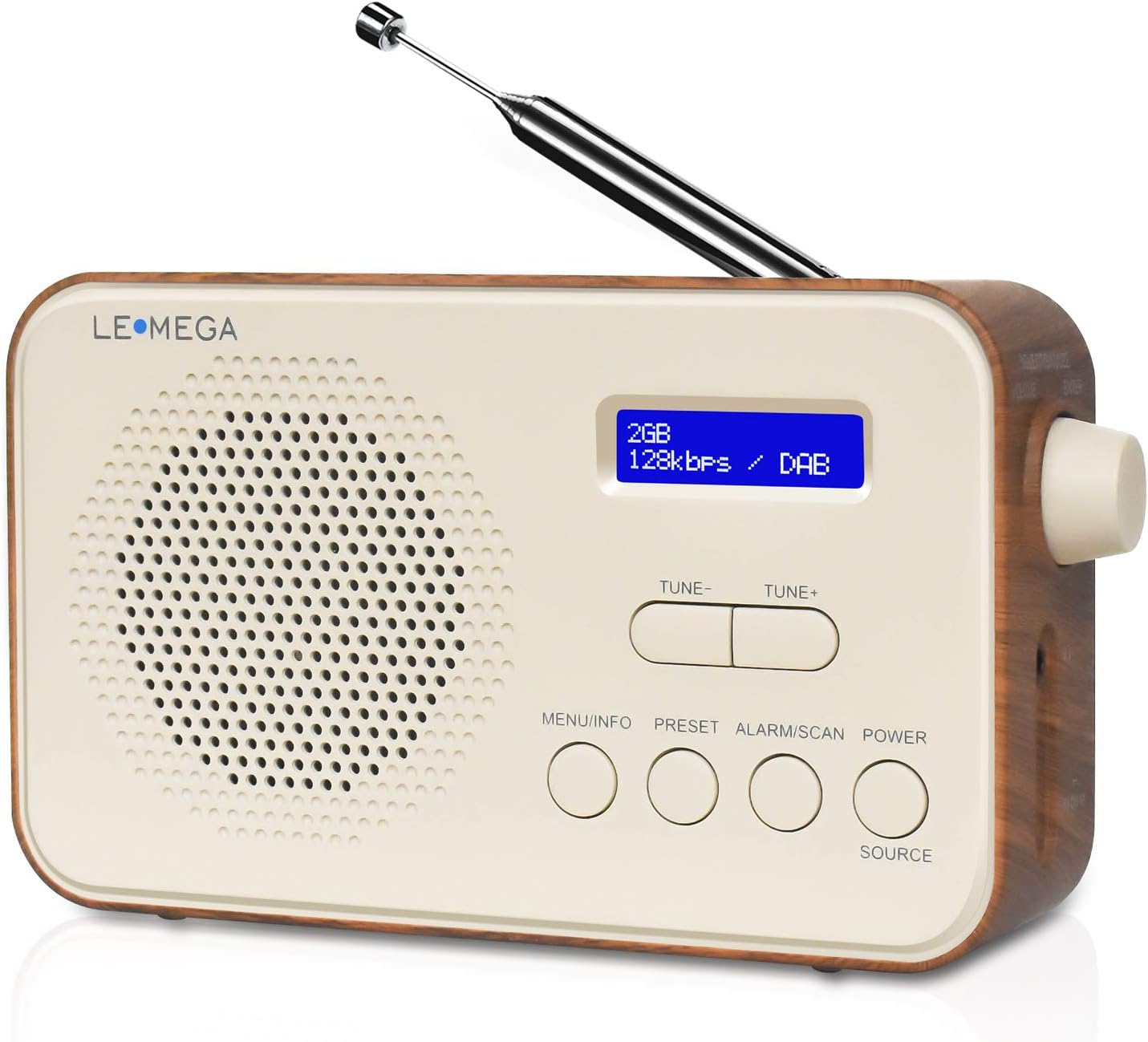 LEMEGA PR2 Portable DAB/DAB+ and FM Digital Radio,Personal Small DAB Radio, Alarm Clock,60 Preset Stations,Headphones-Out,Batteries or Mains Powered - Walnut