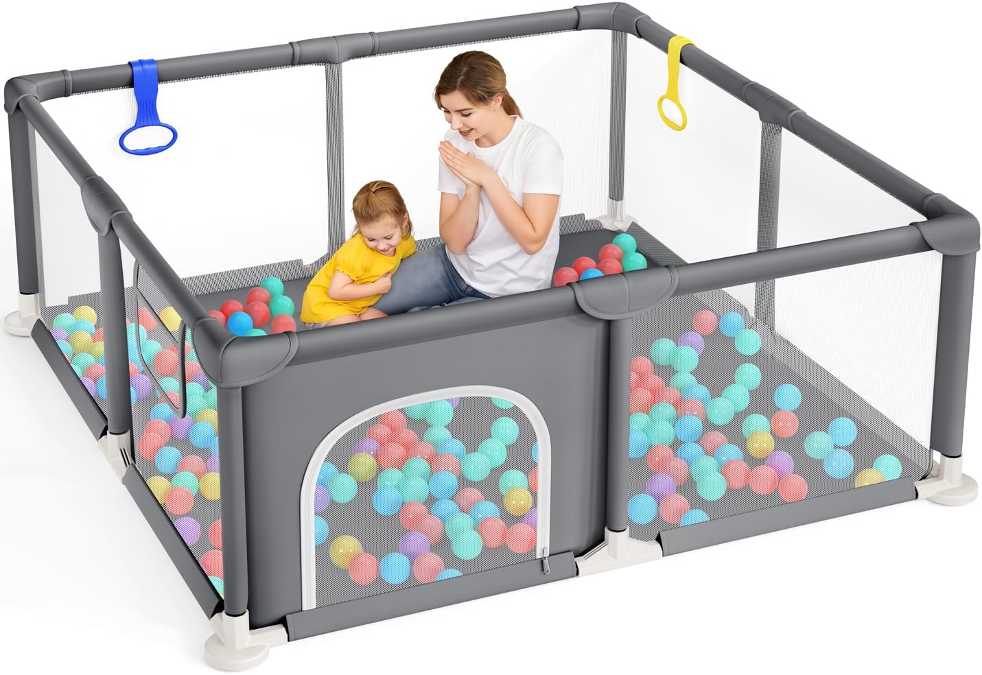 Dripex Baby Playpen, Sturdy Playpens for Baby and Toddlers, Portable Kids Play Pen Babies and Toddlers with Breathable Mesh&Pull-up Rings, Babies Fence Barrier Indoor Outdoor Small Playpen(124x124cm)
