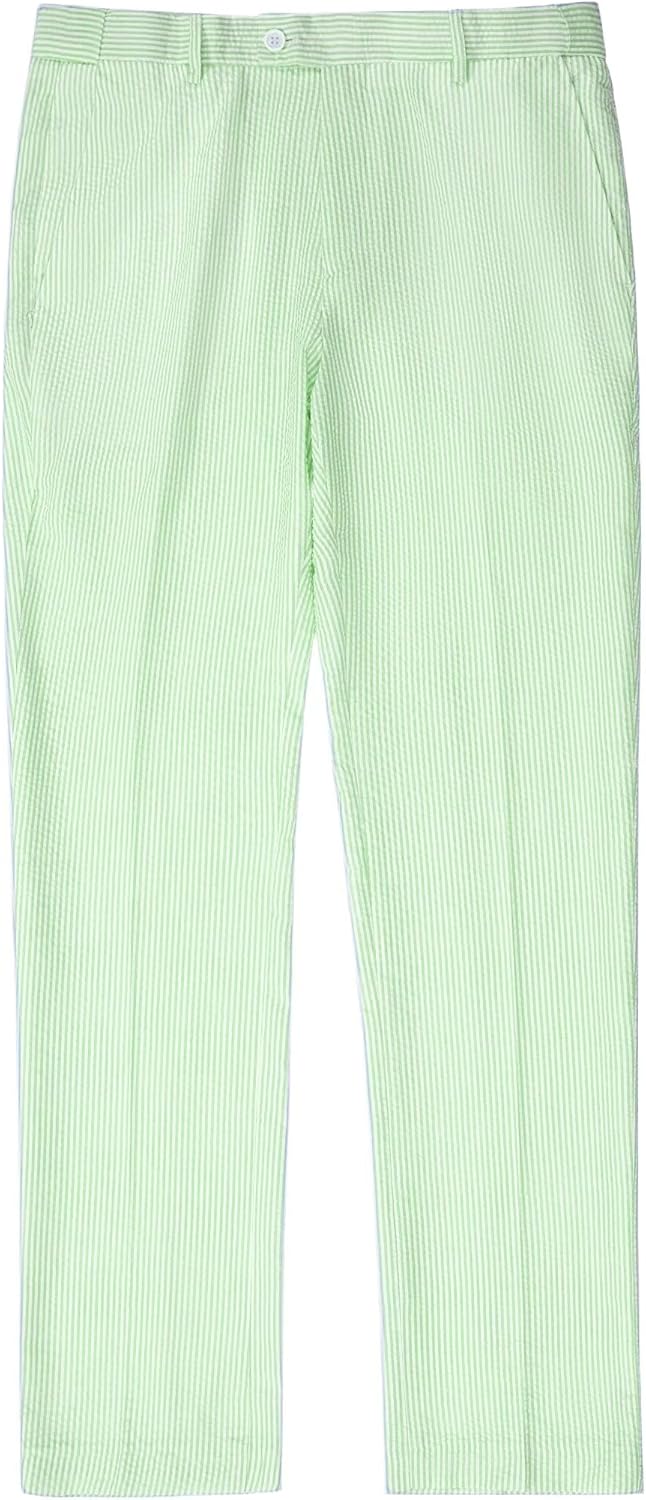 Mens Seersucker Pants Casual Summer Men's Dress Pants for Prom Wedding Grooms Outfit Seersucker Suit Trousers