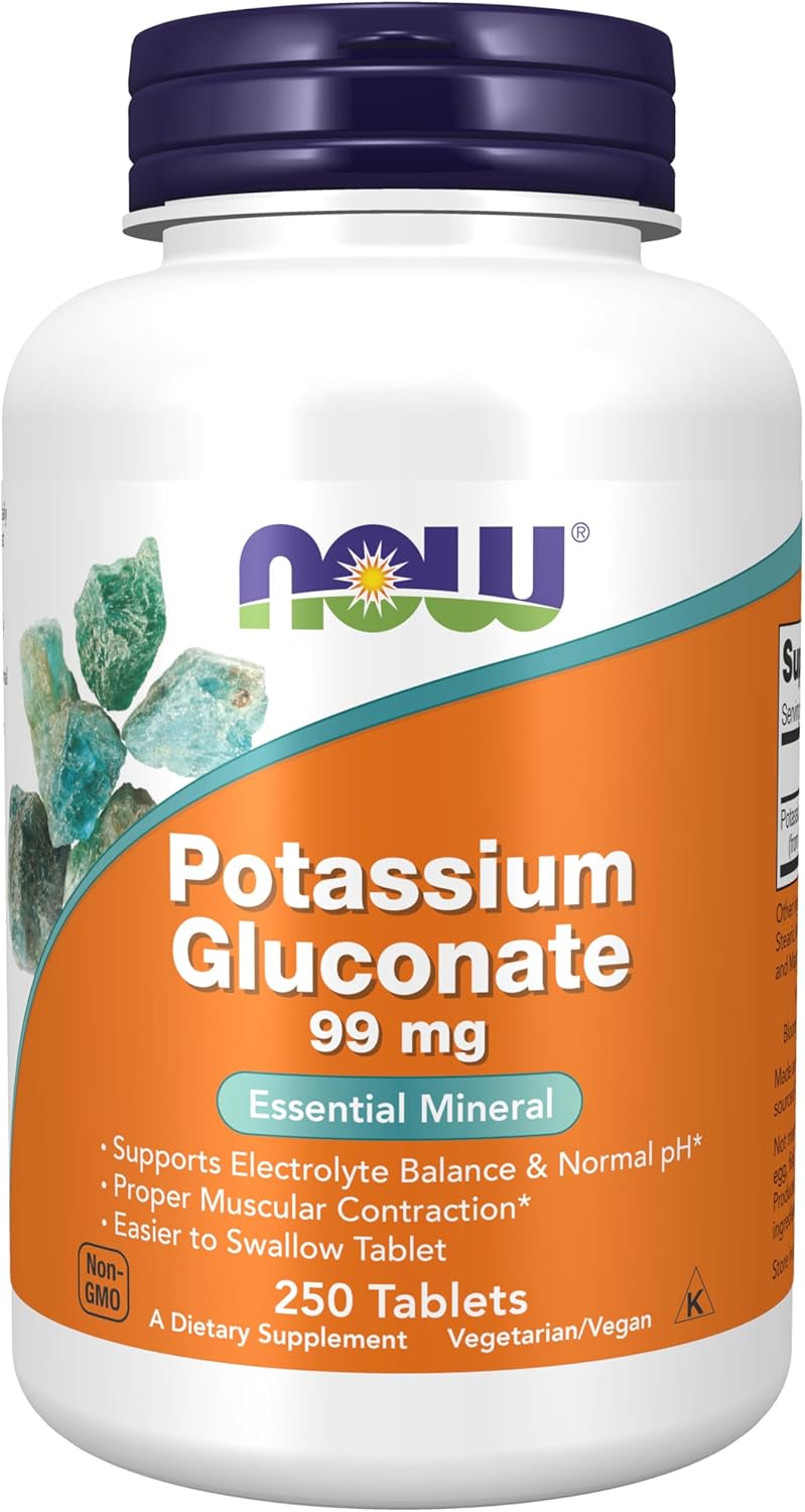 NOW Foods Supplements, Potassium Gluconate 99mg, Easier to Swallow, Essential Mineral*, 250 Tablets