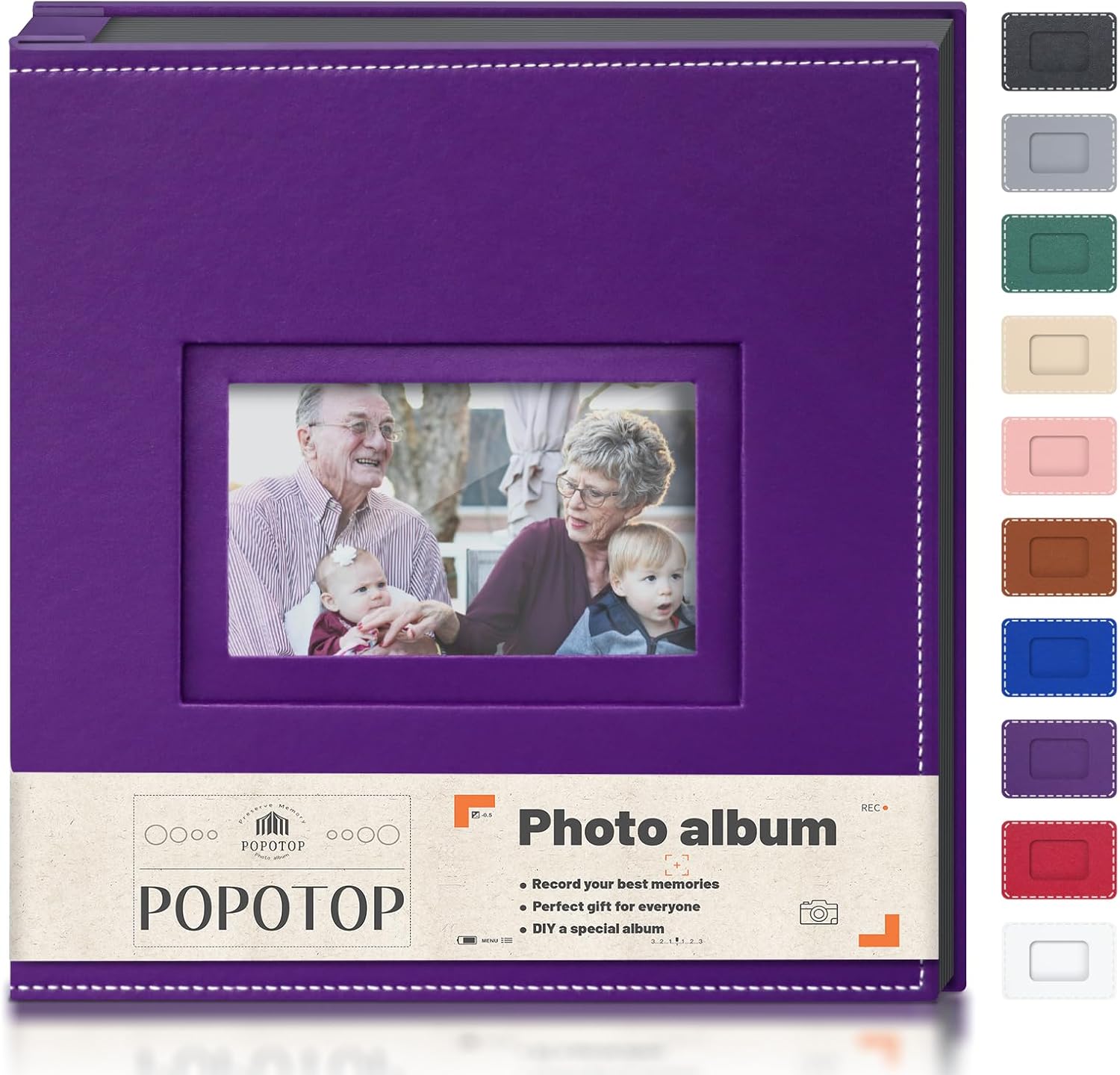 Popotop Photo Album 4x6 300 Photos with Leather Hardcover Cover as Wedding Gifts Anniversary, Baby Memory Book with Vertical & Horizontal Slip-in Pockets for Family Couple with Front Window Design