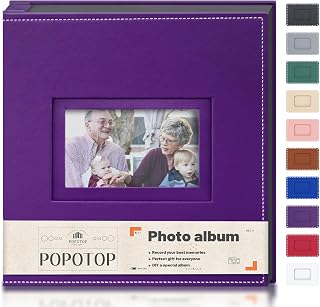 Popotop Photo Album 4x6 300 Photos with Leather Hardcover Cover as Wedding Gifts Anniversary, Baby Memory Book with Vertical & Horizontal Slip-in Pockets for Family Couple with Front Window Design