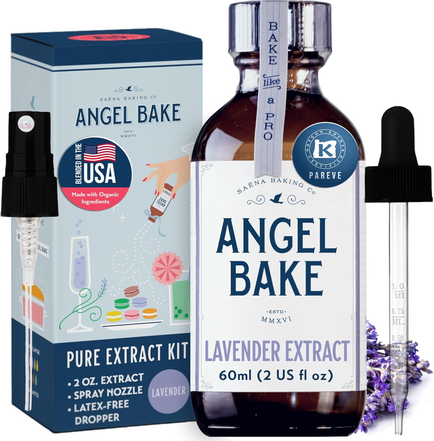 PURE Bulgarian Lavender Flavoring Extract for Baking and Mixology. 100% Natural. Keto Friendly, Vegan, Gluten Free, Non GMO. (Lavender, 2 Oz with dropper + sprayer)