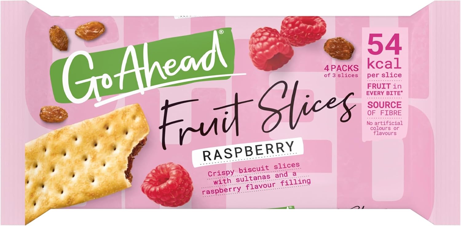 Go Ahead Raspberry Crispy Fruit Slices Snack Bars Multipack, 4 x 43.6 g (4 Bars in One Pack), 174.4 g Total