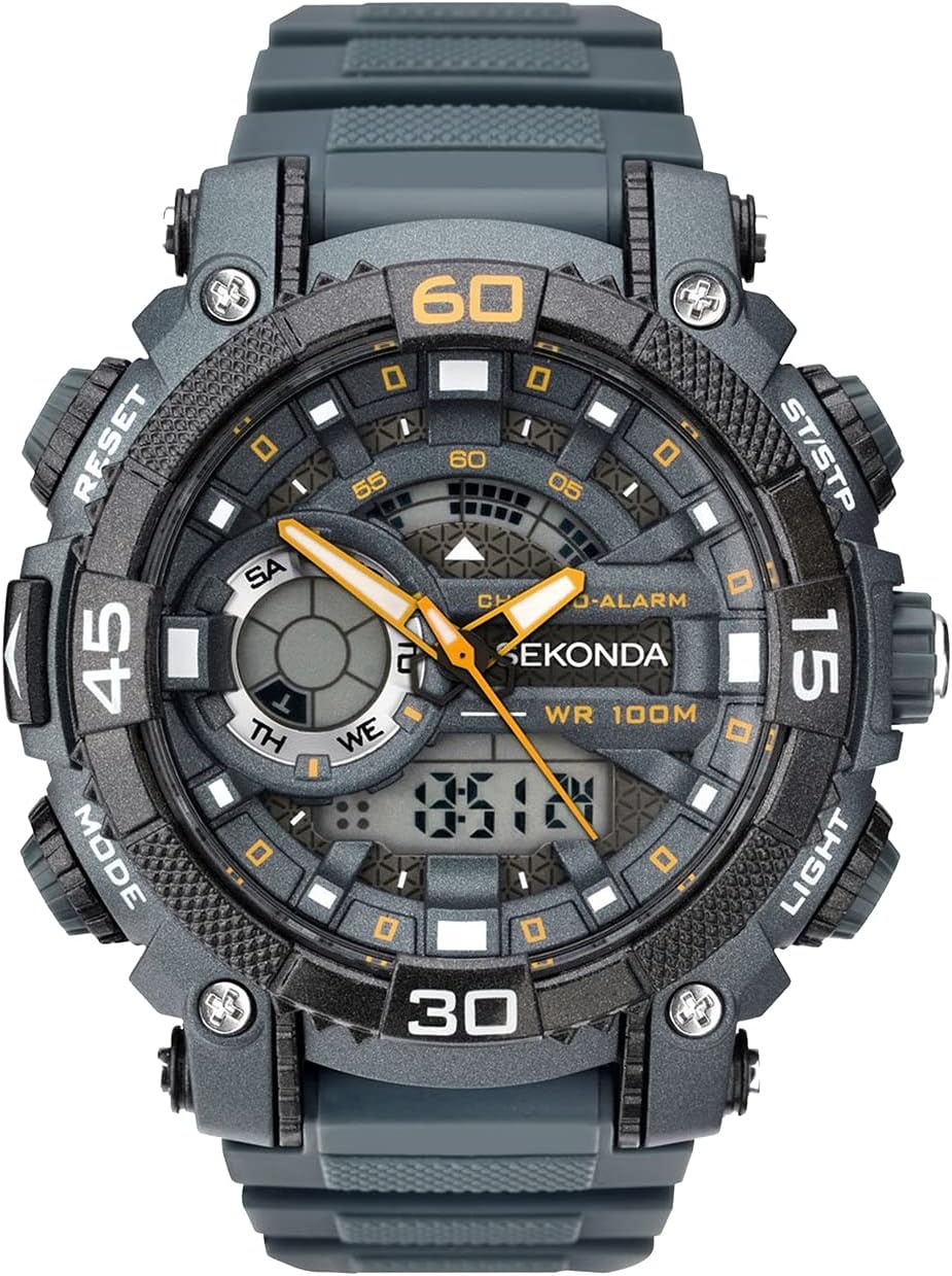 Sekonda Malvern 49mm Mens Ani-Digi Quartz Lightweight Sports Watch with Backlight Day Date Function Alarm Stopwatch 100m Water Resistant