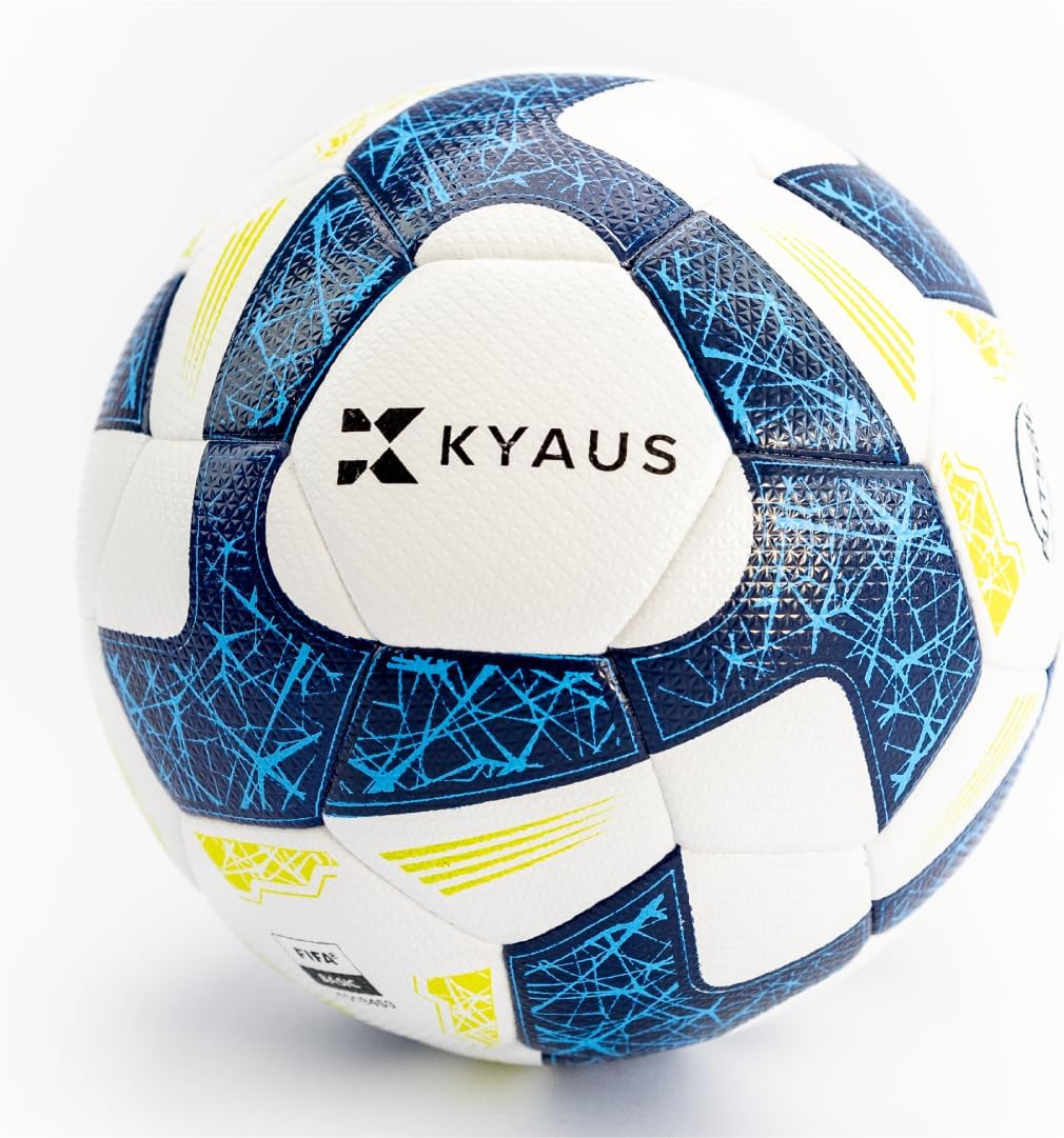 Futsal Ball - White & Blue Indoor Soccer Ball Size 4, FIFA Certified, Official Match Weight, Low Bounce, Air Retention, Durable PU, Hand Pump Included, Suitable for Youth & Adult.