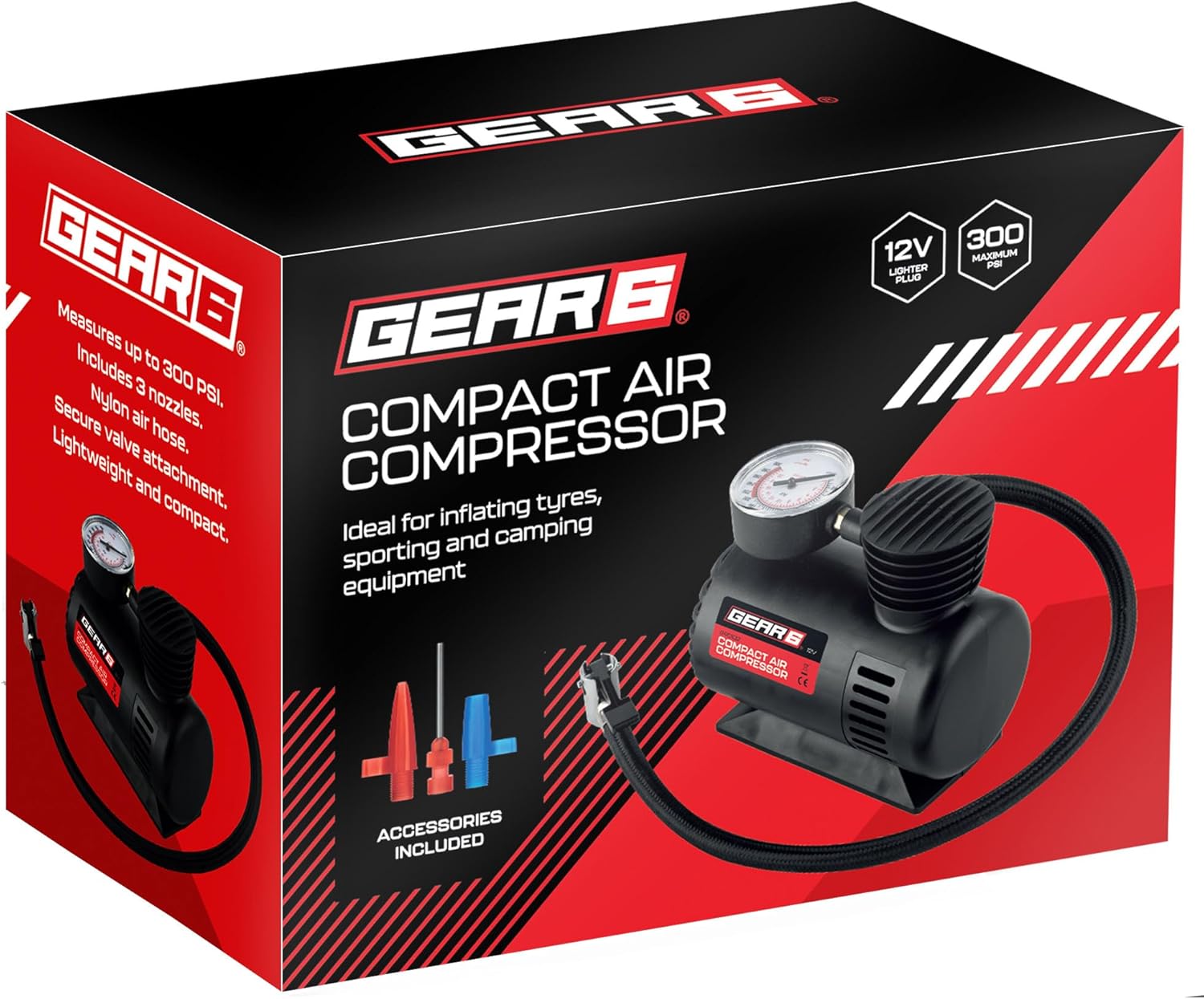 12V Car Tyre Inflator, Mini Air Compressor Car Tyre Compact Pump, Portable, Cord Inflator with Pressure Gauge 300 psi